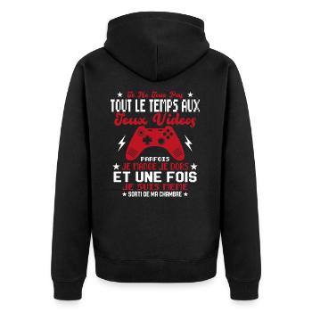 Je ne joue pas tout le temps aux jeux vidéos - Veste à capuche bio Premium Unisexe - noir - Dos - Nico (187cm)
