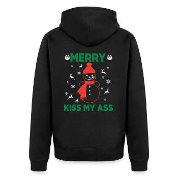Merry Kiss My Ass Christmas Noël - Unisex Premium Bio Zip Hoodie - Schwarz - Hinten - Nico (187cm)