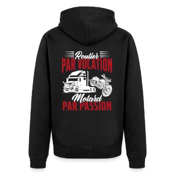 Routier Par Vocation Motard Par Passion Humour - Veste à capuche bio Premium Unisexe - noir - Dos - Nico (187cm)