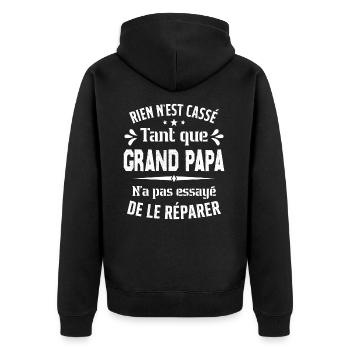 Rien n'est cassé tant que Grand Papa le réparer - Veste à capuche bio Premium Unisexe - noir - Dos - Nico (187cm)