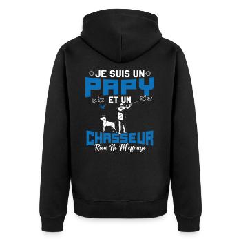 Papy et Chasseur Humour Cadeau - Veste à capuche bio Premium Unisexe - noir - Dos - Nico (187cm)
