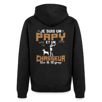 Papy et Chasseur Humour Cadeau - Veste à capuche bio Premium Unisexe - noir - Dos - Nico (187cm)
