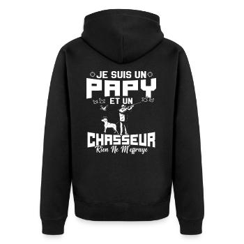 Papy et Chasseur Humour Cadeau - Veste à capuche bio Premium Unisexe - noir - Dos - Nico (187cm)