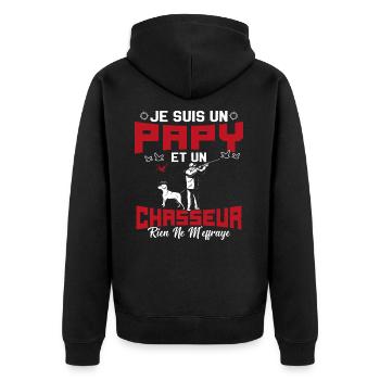 Papy et Chasseur Humour Cadeau - Veste à capuche bio Premium Unisexe - noir - Dos - Nico (187cm)