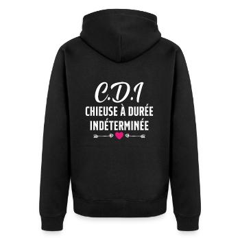 CDI Chieuse à durée indéterminée cadeau humour - Veste à capuche bio Premium Unisexe - noir - Dos - Nico (187cm)
