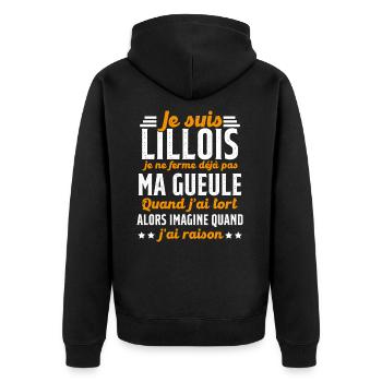 Lillois je ferme pas ma gueule cadeau Lille humour - Veste à capuche bio Premium Unisexe - noir - Dos - Nico (187cm)