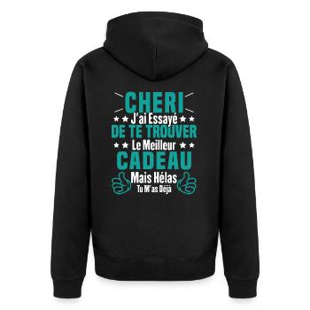 Chéri Saint Valentin Amour Couple Humour - Veste à capuche bio Premium Unisexe - noir - Dos - Nico (187cm)