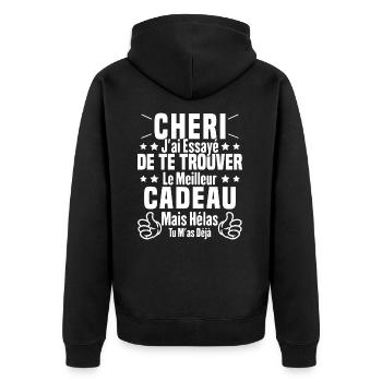 Chéri Saint Valentin Amour Couple Humour - Veste à capuche bio Premium Unisexe - noir - Dos - Nico (187cm)