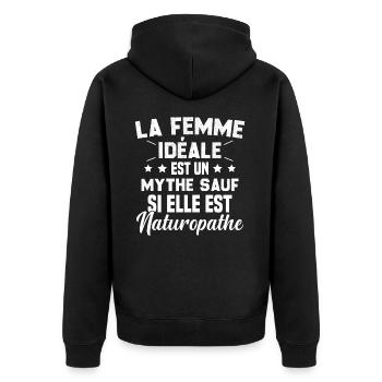 La femme idéale est un mythe sauf naturopathe - Veste à capuche bio Premium Unisexe - noir - Dos - Nico (187cm)