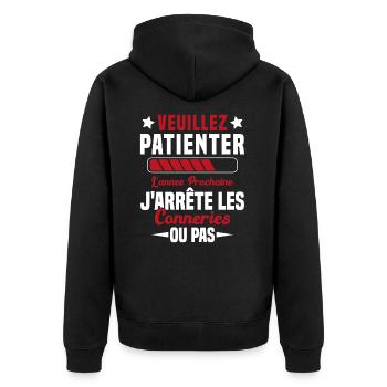 J'arrête les conneries humour - Veste à capuche bio Premium Unisexe - noir - Dos - Nico (187cm)