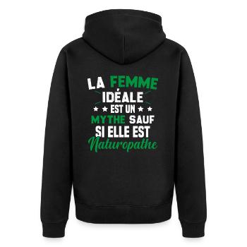La femme idéale est un mythe sauf naturopathe - Veste à capuche bio Premium Unisexe - noir - Dos - Nico (187cm)