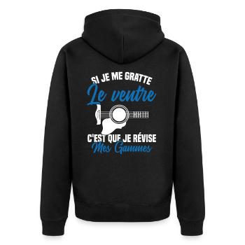 Si je me gratte le ventre humour guitariste - Veste à capuche bio Premium Unisexe - noir - Dos - Nico (187cm)