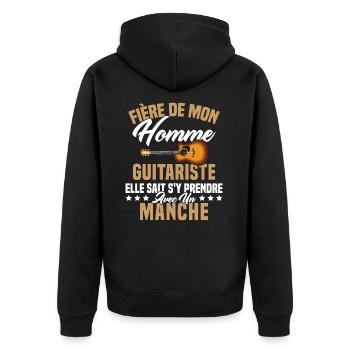 Fier de ma femme guitariste manche - Veste à capuche bio Premium Unisexe - noir - Dos - Nico (187cm)