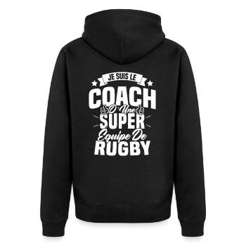Je suis le coach d'une super équipe de rugby - Veste à capuche bio Premium Unisexe - noir - Dos - Nico (187cm)