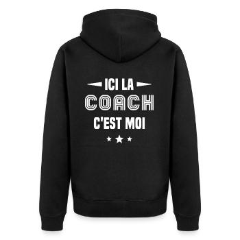 Ici La Coach C'est moi - Veste à capuche bio Premium Unisexe - noir - Dos - Nico (187cm)