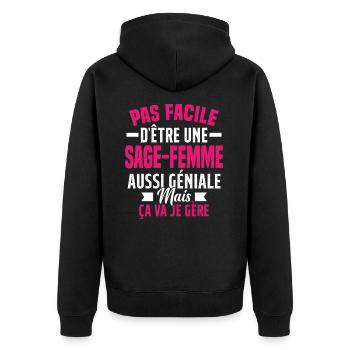 sage-femme et géniale mais ça va je gère - Veste à capuche bio Premium Unisexe - noir - Dos - Nico (187cm)