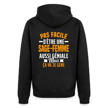 sage-femme et géniale mais ça va je gère - Veste à capuche bio Premium Unisexe - noir - Dos - Nico (187cm)