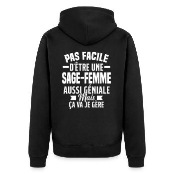 sage-femme et géniale mais ça va je gère - Veste à capuche bio Premium Unisexe - noir - Dos - Nico (187cm)