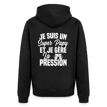 Super Papy Bière Humour Fete Des Grands Pères - Veste à capuche bio Premium Unisexe - noir - Dos - Nico (187cm)
