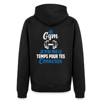 T-shirt Muscu / Bodybuilding - Au Gym - Veste à capuche bio Premium Unisexe - noir - Dos - Nico (187cm)