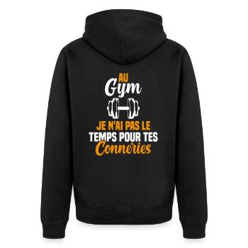 T-shirt Muscu / Bodybuilding - Au Gym - Veste à capuche bio Premium Unisexe - noir - Dos - Nico (187cm)