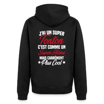 J'ai un super tonton mais carrément plus cool - Veste à capuche bio Premium Unisexe - noir - Dos - Nico (187cm)