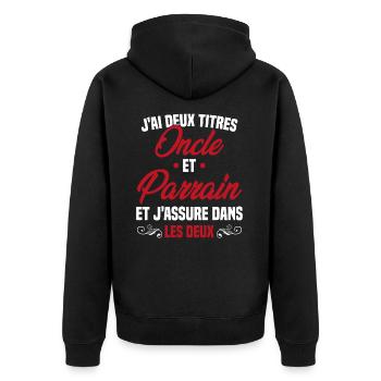 Oncle et Parrain Humour Cadeau - Veste à capuche bio Premium Unisexe - noir - Dos - Nico (187cm)