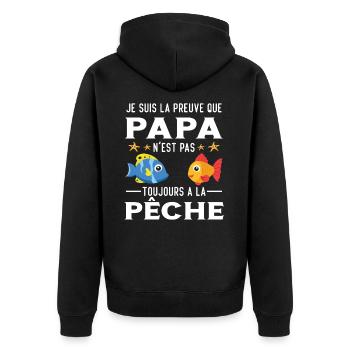 Papa Pêche Pêcheur Bébé Nourrisson Naissance - Veste à capuche bio Premium Unisexe - noir - Dos - Nico (187cm)