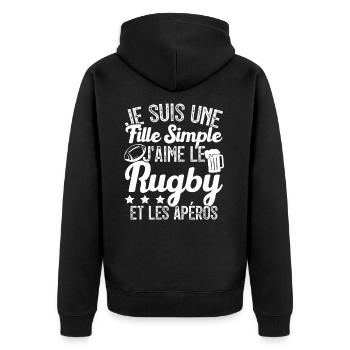 Femme Joueur De Rugby Cool Filles Rugby Et Apéros - Veste à capuche bio Premium Unisexe - noir - Dos - Nico (187cm)