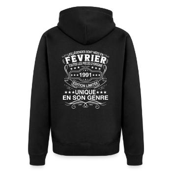 Les légendes sont nées en Fevrier 1991 Vintage - Veste à capuche bio Premium Unisexe - noir - Dos - Nico (187cm)