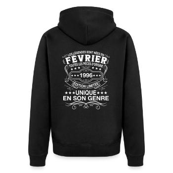 Les légendes sont nées en Fevrier 1996 Vintage - Veste à capuche bio Premium Unisexe - noir - Dos - Nico (187cm)