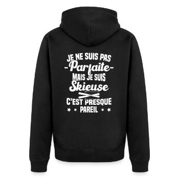 Pas parfaite mais je suis Skieuse Cadeau Humour - Veste à capuche bio Premium Unisexe - noir - Dos - Nico (187cm)