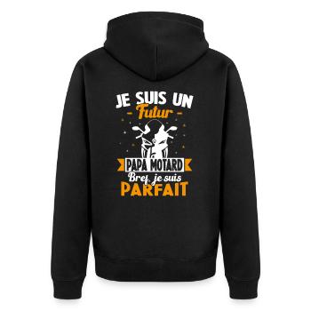 Je suis un Futur Papa Motard bref je suis parfait - Veste à capuche bio Premium Unisexe - noir - Dos - Nico (187cm)