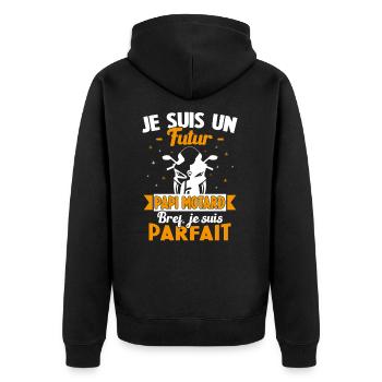 Je suis un futur Papi motard bref je suis parfait - Veste à capuche bio Premium Unisexe - noir - Dos - Nico (187cm)