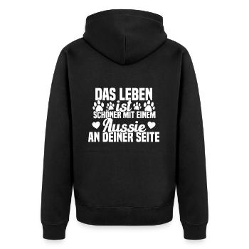 Aussie Chien Drôle de berger australien - Veste à capuche bio Premium Unisexe - noir - Dos - Nico (187cm)