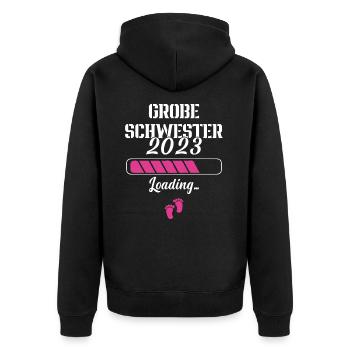 Annoncer une grossesse Grande sœur 2023 - Veste à capuche bio Premium Unisexe - noir - Dos - Nico (187cm)
