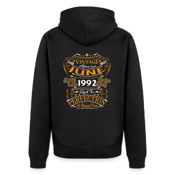 June 1992 Vintage Born in June 1992 Anniversary - Unisex Premium Organic Zip Hoodie - black - Back - Nico (187cm)