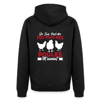 Fou Mais Mes Poules M'aiment Chicken Fermier - Veste à capuche bio Premium Unisexe - noir - Dos - Nico (187cm)
