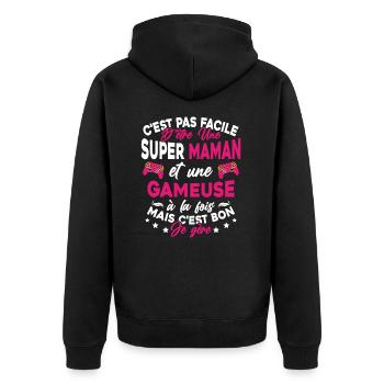 Super Maman Gameuse Humour Gamer Cadeau - Veste à capuche bio Premium Unisexe - noir - Dos - Nico (187cm)