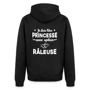 je suis une princesse avec option râleuse femme - Veste à capuche bio Premium Unisexe - noir - Dos - Nico (187cm)