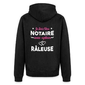 Femme je suis une notaire avec option râleuse - Veste à capuche bio Premium Unisexe - noir - Dos - Nico (187cm)
