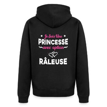 je suis une princesse avec option râleuse femme - Veste à capuche bio Premium Unisexe - noir - Dos - Nico (187cm)