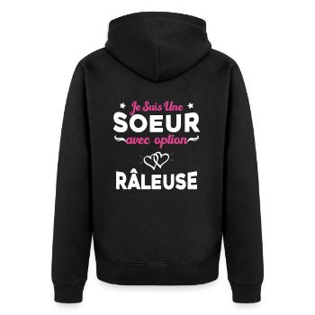 Je suis une soeur avec option Râleuse - Veste à capuche bio Premium Unisexe - noir - Dos - Nico (187cm)
