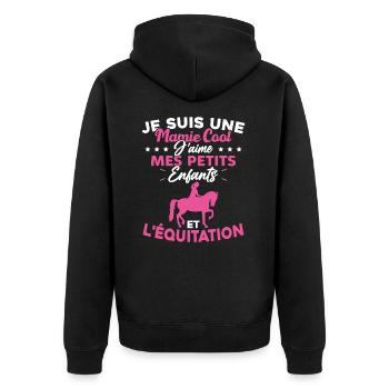 Mamie j'aime mes petite enfants et l'équitation - Veste à capuche bio Premium Unisexe - noir - Dos - Nico (187cm)
