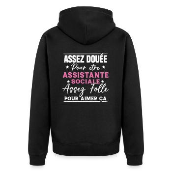 Assistante Sociale Humour Métier Idée Cadeau Femme - Veste à capuche bio Premium Unisexe - noir - Dos - Nico (187cm)