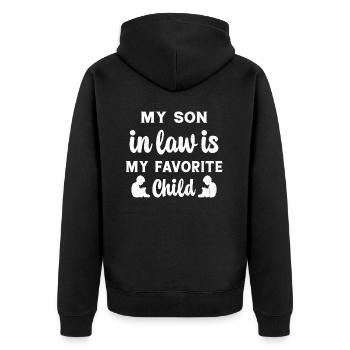 Mein Schwiegersohn ist mein Lieblingskind - Unisex Premium Bio Zip Hoodie - Schwarz - Hinten - Nico (187cm)
