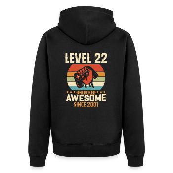 Level 22 Komplettes Geburtstagsgeschenk für 2001 - Unisex Premium Bio Zip Hoodie - Schwarz - Hinten - Nico (187cm)