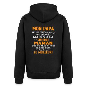 Annonce grossesse Cadeau Futur Papa Future Maman - Veste à capuche bio Premium Unisexe - noir - Dos - Nico (187cm)