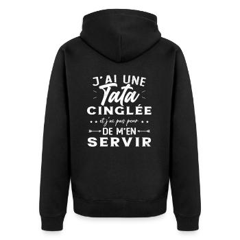 Neveu Nièce Cadeau J'ai Une Tata Cinglée Humour - Veste à capuche bio Premium Unisexe - noir - Dos - Nico (187cm)