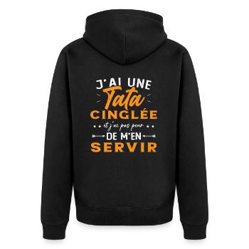 Neveu Nièce Cadeau J'ai Une Tata Cinglée Humour - Veste à capuche bio Premium Unisexe - noir - Dos - Nico (187cm)